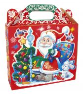 500 - 600г. новогодняя упаковка Портфель Дед Мороз с пластиковым окном