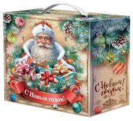 1000 - 1200 г. новогодняя упаковка Дед Мороз с подарками (пластиковая ручка) 