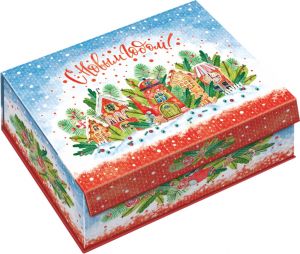 400 - 450г. новогодняя упаковка  из переплетного картона Кейс малый Новогодняя миниатюра ― Новогодние подарки и упаковка 2024 - 25 купить