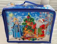 Новогодний подарок 1000г, Короб разборный ламинированный средний синий (экстра) + новогодний сувенир в подарок