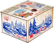 1600 - 2000г. упаковка Посылка из фанеры большая Дед Мороз и дети