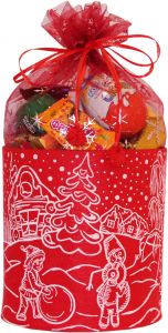 Подарок 800г, Красный тубус (фетр + органза) (люкс) + новогодний сувенир в подарок